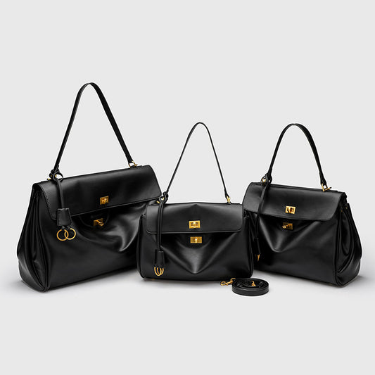 Smooth Calfskin Single-Shoulder Tote Bag with Lock Buckle