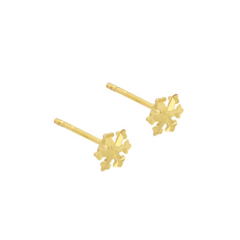 Mini Snowflake Gold Earrings with Floral Design