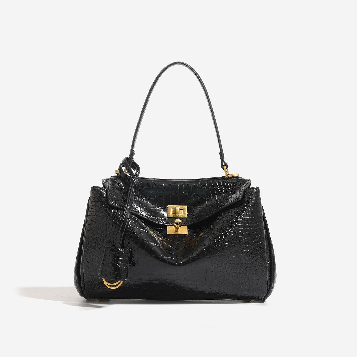 Smooth Calfskin Single-Shoulder Tote Bag with Lock Buckle