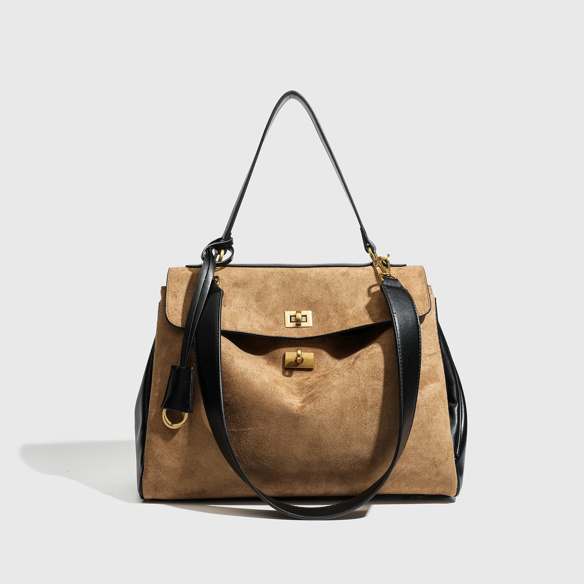 Smooth Calfskin Single-Shoulder Tote Bag with Lock Buckle