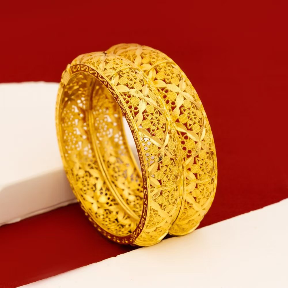 Elegant Gold Plated Carved Bracelet for Women