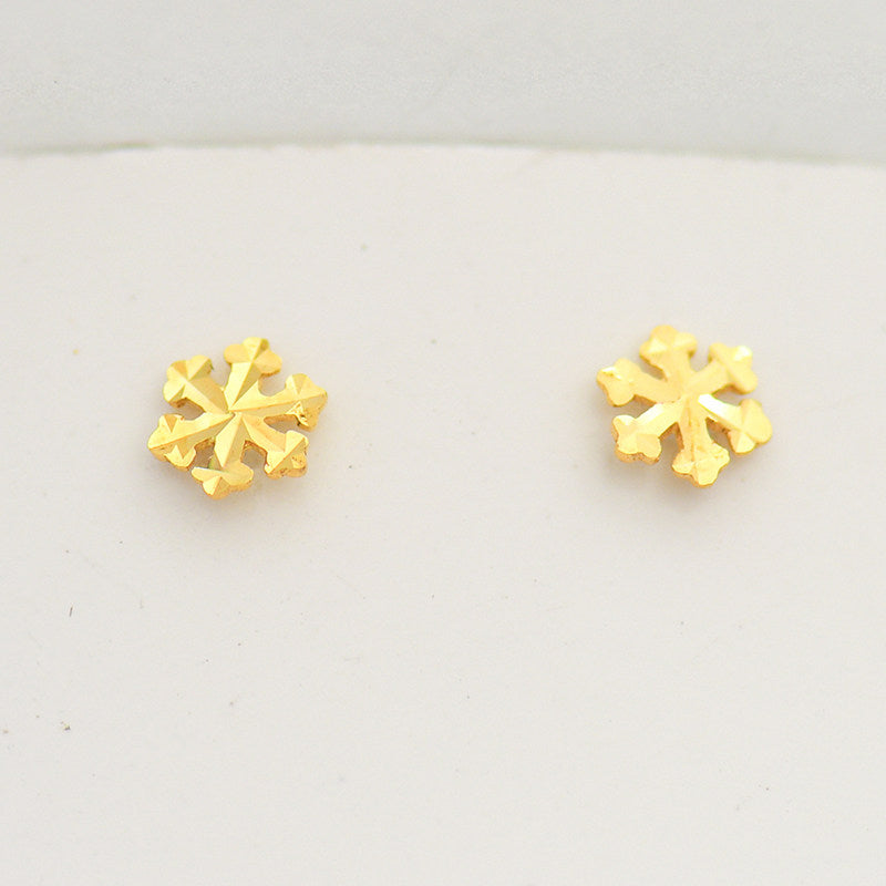 Mini Snowflake Gold Earrings with Floral Design