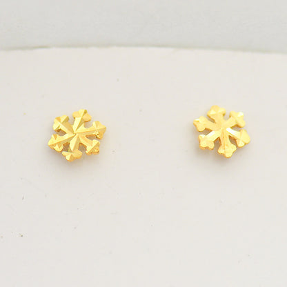 Mini Snowflake Gold Earrings with Floral Design