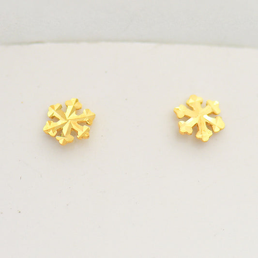 Mini Snowflake Gold Earrings with Floral Design