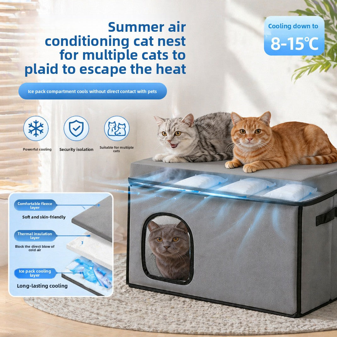 Enclosed Pet Cooling Bed with Ice Compartment