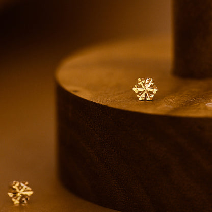 Mini Snowflake Gold Earrings with Floral Design