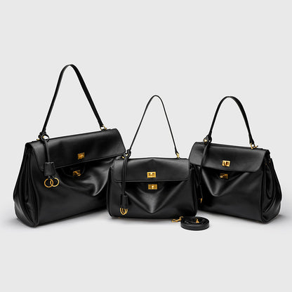 Smooth Calfskin Single-Shoulder Tote Bag with Lock Buckle