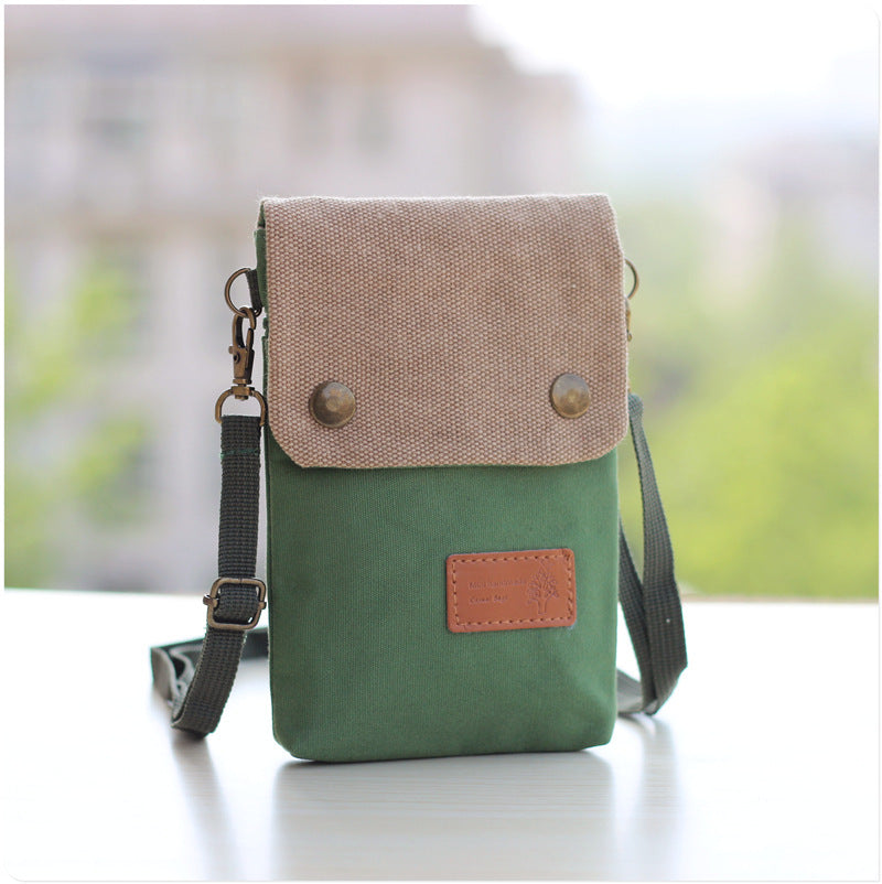 Solid Color Canvas Crossbody Phone Bag 3 Layer Shoulder Wallet