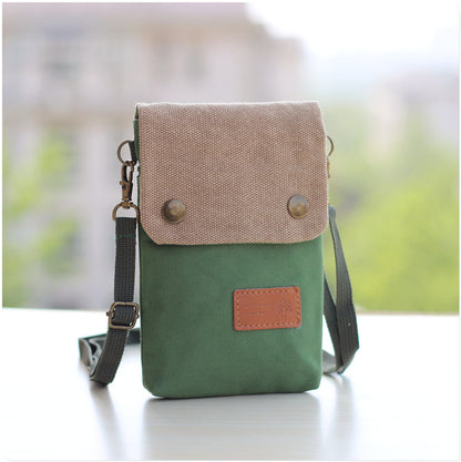Solid Color Canvas Crossbody Phone Bag 3 Layer Shoulder Wallet