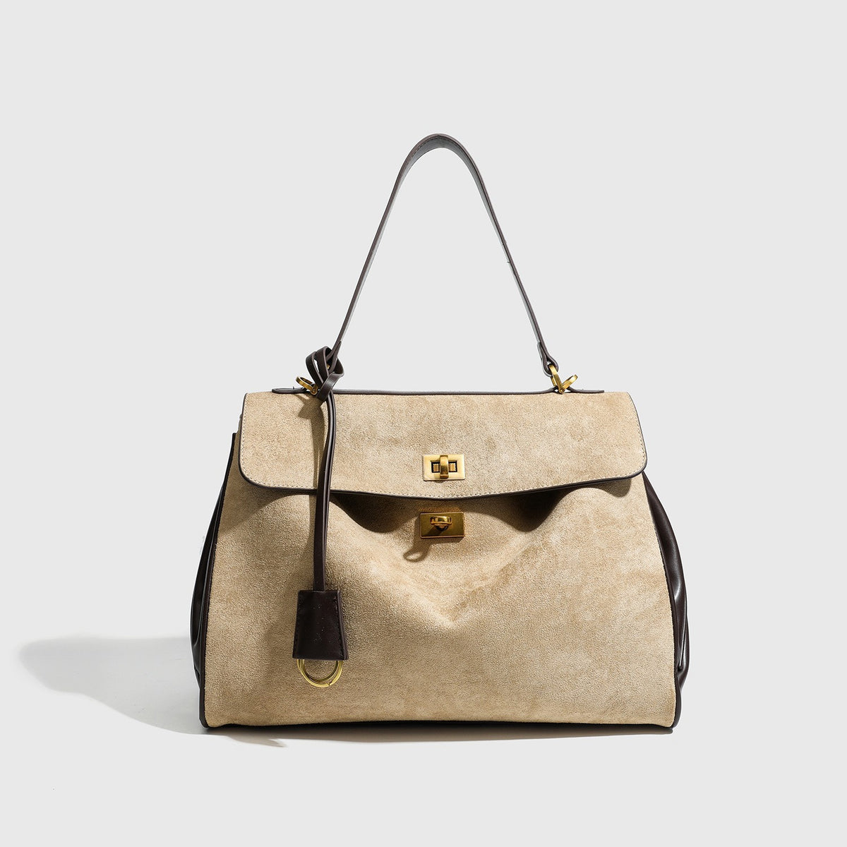 Smooth Calfskin Single-Shoulder Tote Bag with Lock Buckle