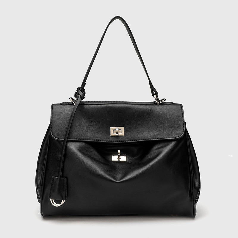 Smooth Calfskin Single-Shoulder Tote Bag with Lock Buckle