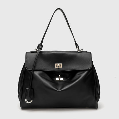 Smooth Calfskin Single-Shoulder Tote Bag with Lock Buckle