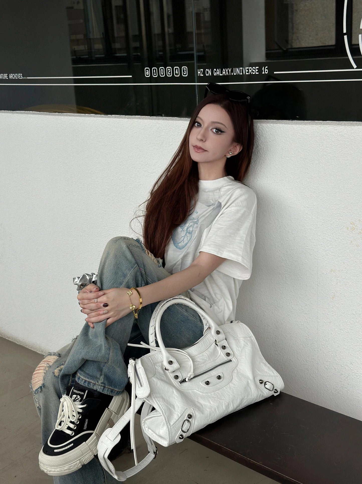 Studded Biker Shoulder Bag Large Capacity Pillow Bag