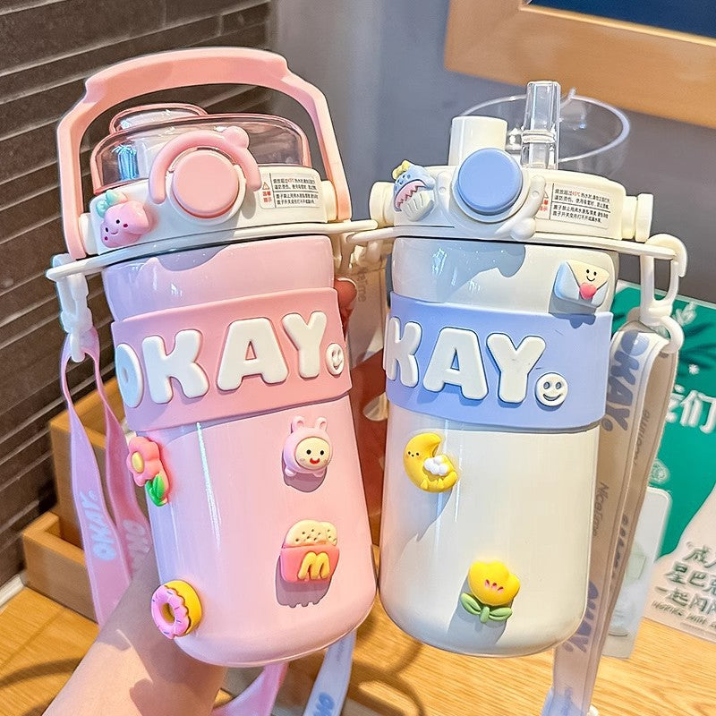 Personalized Alphabet Insulated Water Cup with Straw