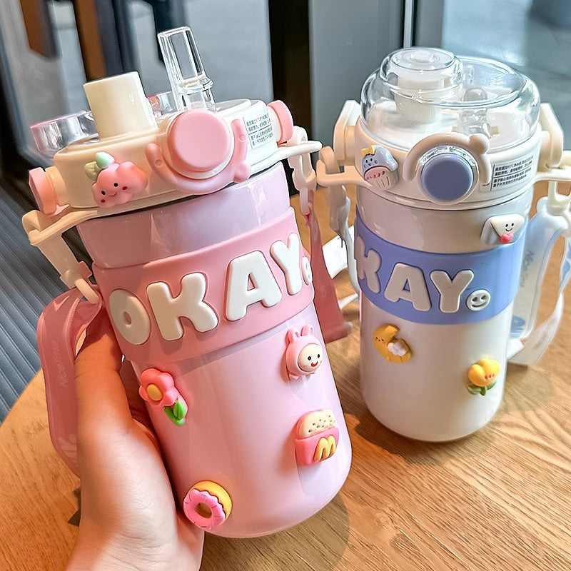 Personalized Alphabet Insulated Water Cup with Straw