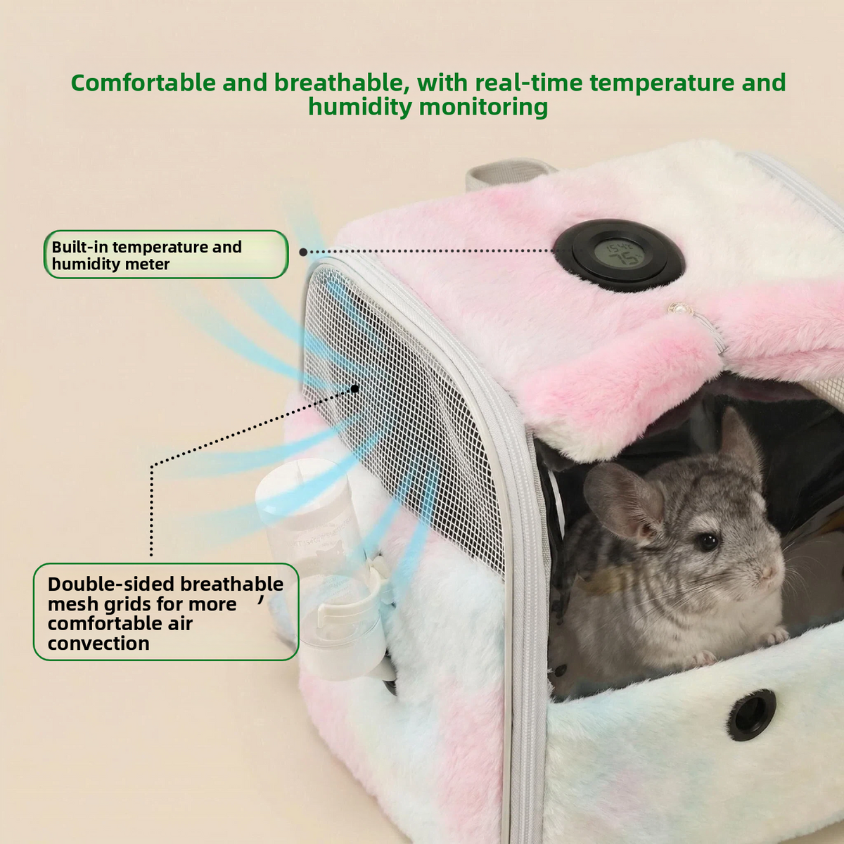Transparent Pet Travel Backpack with Thermometer