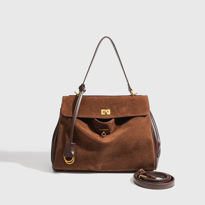 Smooth Calfskin Single-Shoulder Tote Bag with Lock Buckle