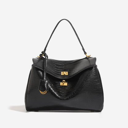 Smooth Calfskin Single-Shoulder Tote Bag with Lock Buckle