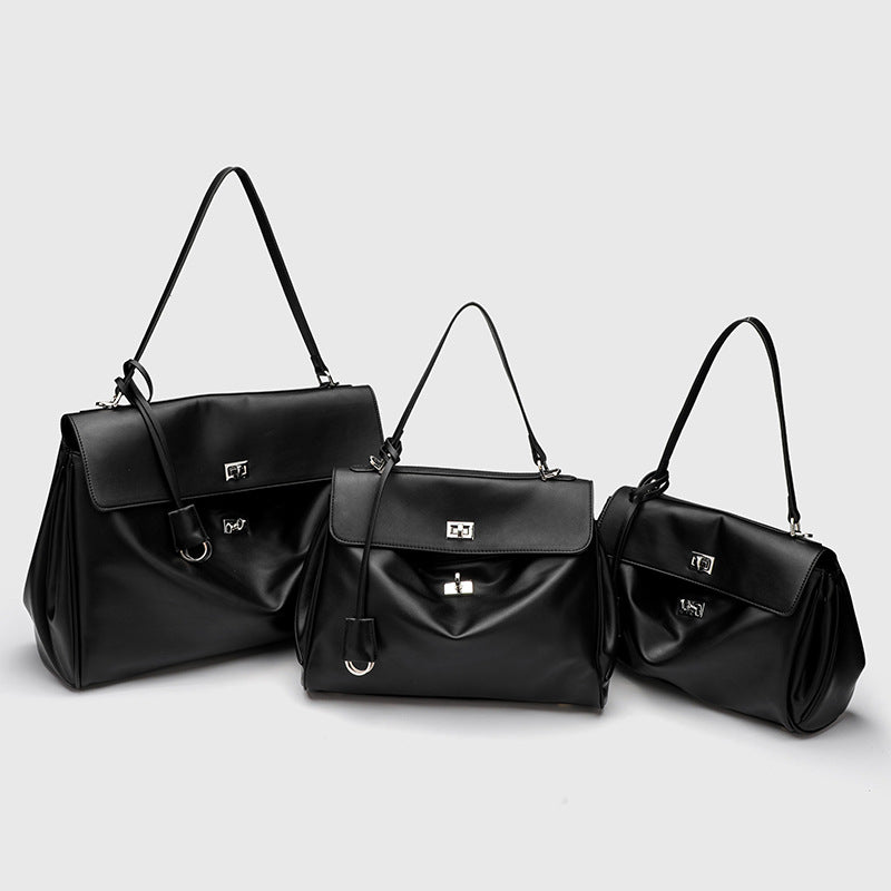 Smooth Calfskin Single-Shoulder Tote Bag with Lock Buckle