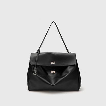 Smooth Calfskin Single-Shoulder Tote Bag with Lock Buckle
