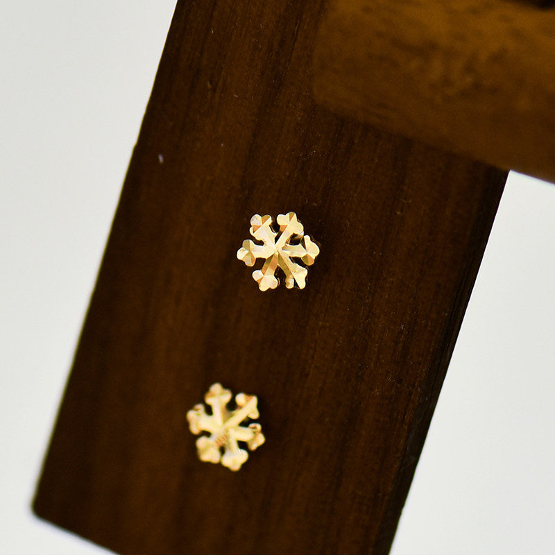 Mini Snowflake Gold Earrings with Floral Design