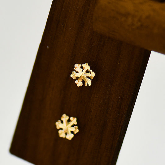 Mini Snowflake Gold Earrings with Floral Design