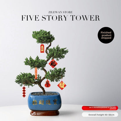 Five-Layer Pagoda Pine Bonsai with Ceramic Pot