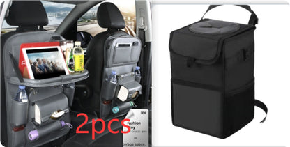 PU Leather Car Storage Bag Multifunction Seat Back Tray Hanging Bag Waterproof Car Organizer Automotive Interior Accessories