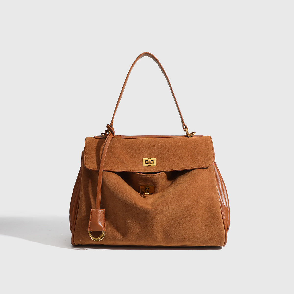Smooth Calfskin Single-Shoulder Tote Bag with Lock Buckle