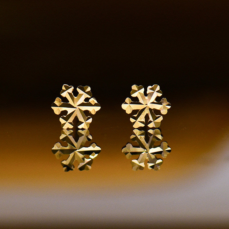 Mini Snowflake Gold Earrings with Floral Design
