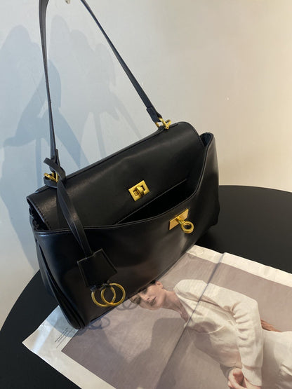 Smooth Calfskin Single-Shoulder Tote Bag with Lock Buckle