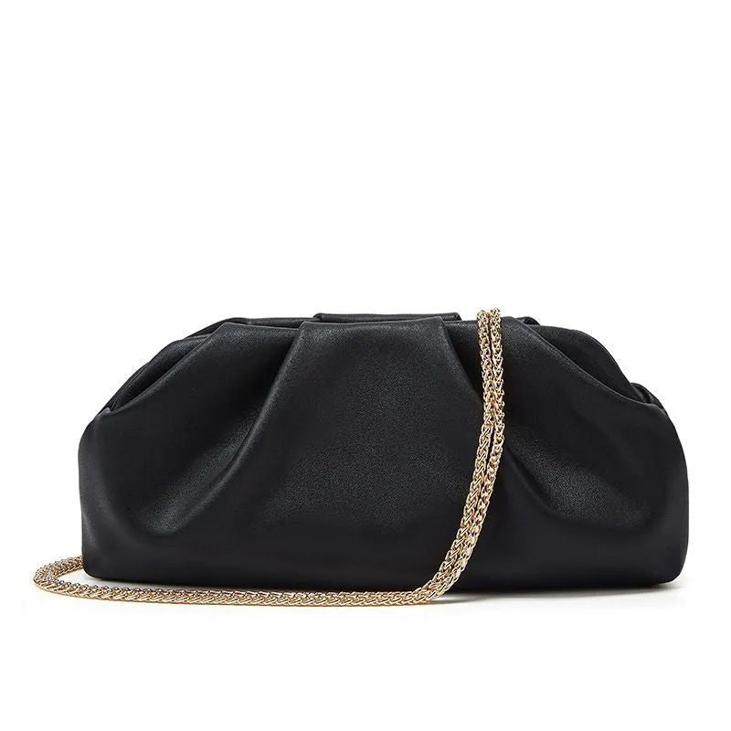 Pleated Chain Shoulder Bag with Magnetic Closure