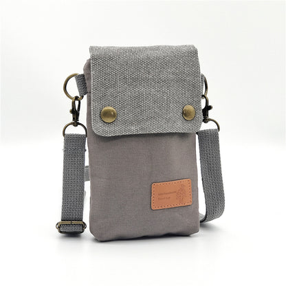 Solid Color Canvas Crossbody Phone Bag 3 Layer Shoulder Wallet